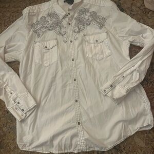 INC International Concepts White Shirt with Gray Embroidery
